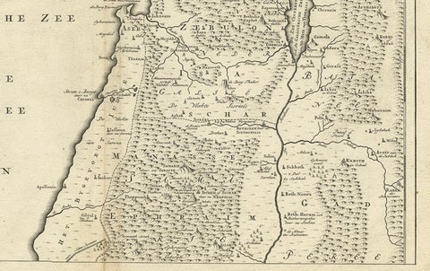 Antique Map of Northern Palestine with The Tribes of Israel. Dutch, 1763, close-up 2