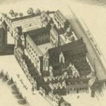 Antique Print of the Minnebroers Monastery by Wagenaar, c.1760, close-up 1