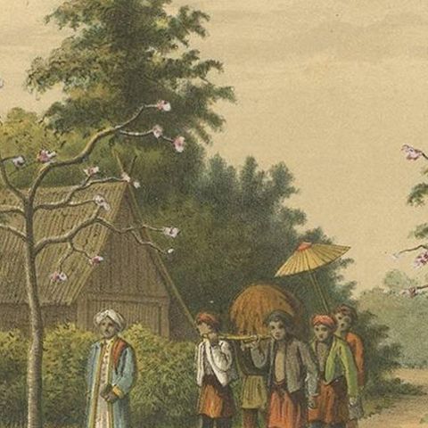 Antique Print of a Funeral Ceremony on Java by M.T.H. Perelaer, 1888, close-up 2