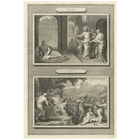 Antique Religious Engravings, Christ Healing at Bethesda & Feeding 5000, c.1700