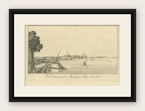View of the Great Mosque Atter Ennabi, Egypt, Norden Copper Engraving 1755, shown framed
