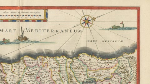 Blaeu Holy Land Map, Terra Sancta Palestina, Figural Cartouche, 1642, close-up 4