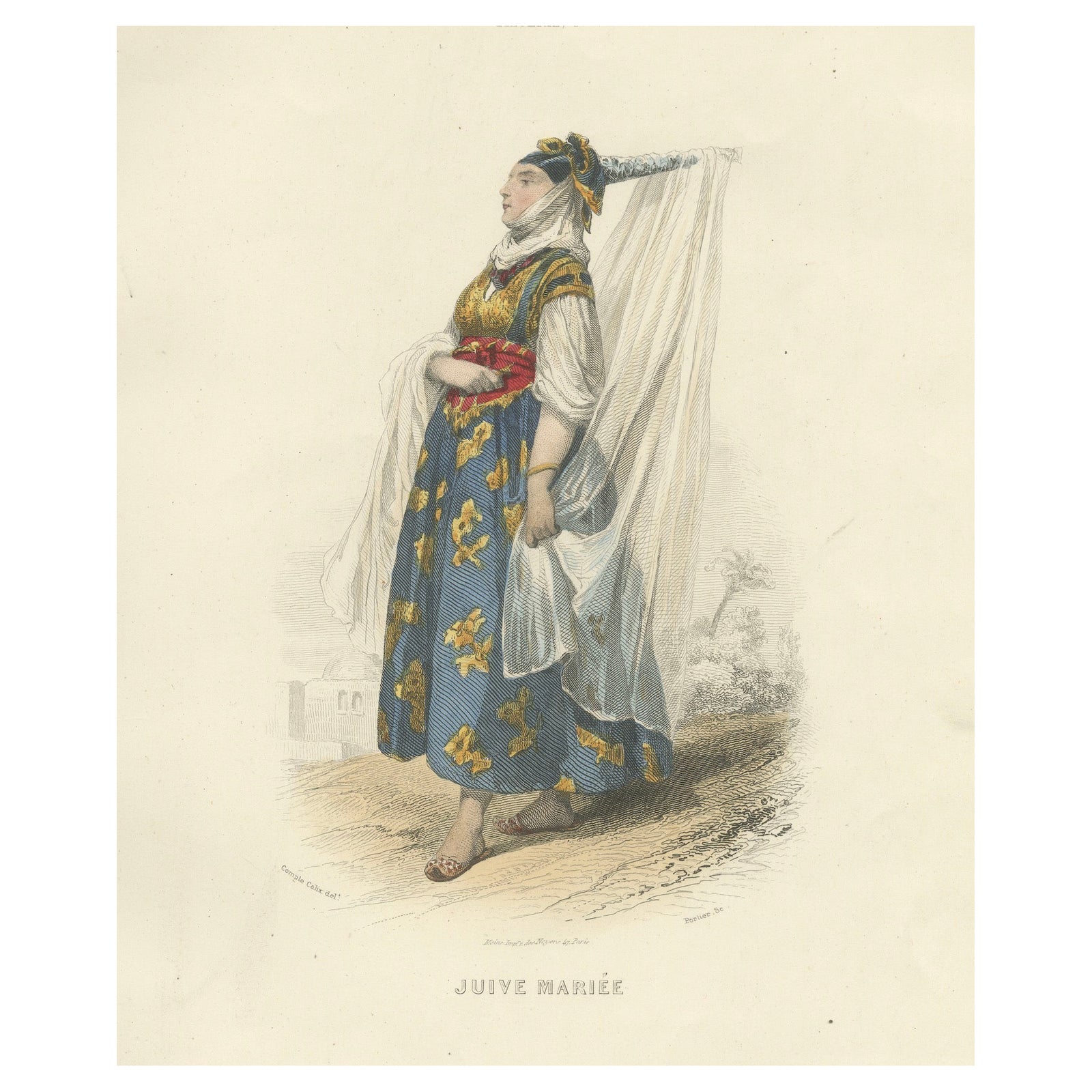 Jewish Bride Print Algeria 1853 by Compte-Calix, Hand-Colored Lithograph