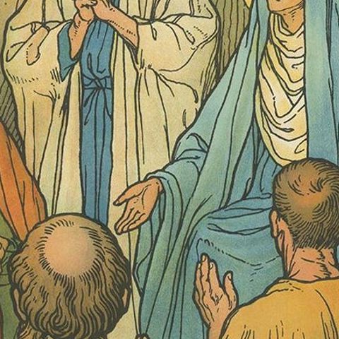 Antique Religion Print of the Descent of the Holy Spirit, 1913, close-up 1