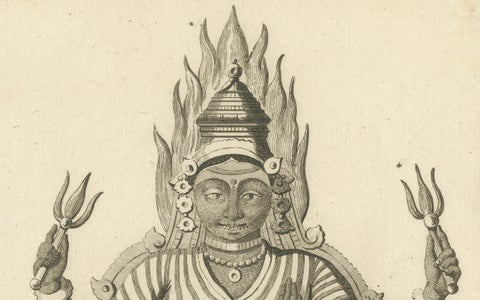 Rare 1806 Engraving: Parasati's Fiery Divinity in Hindu Mythology, close-up 5