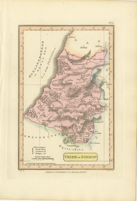 Antique Map of the Tribe of Simeon and the South Country, Wyld, 1823, view 2