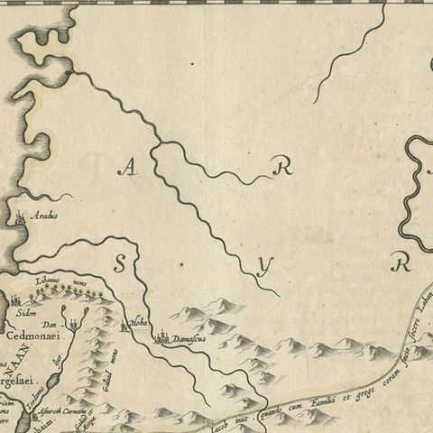 Antique Map of the Holy Land, showing the travels of Abraham, Isaac and Jacob, close-up 1