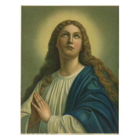 Holy Mary in Prayer, Antique German Marian Chromolithograph, 1904