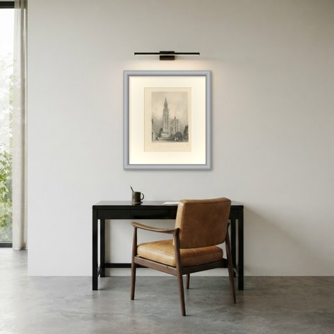 West Front of Antwerp Cathedral, Antique Engraving after Allom, circa 1850, shown framed in a room, true to size