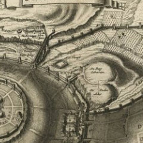 Antique Detailed Map of Jerusalem in Israël with Extensive Key and Scale, 1698, close-up 1