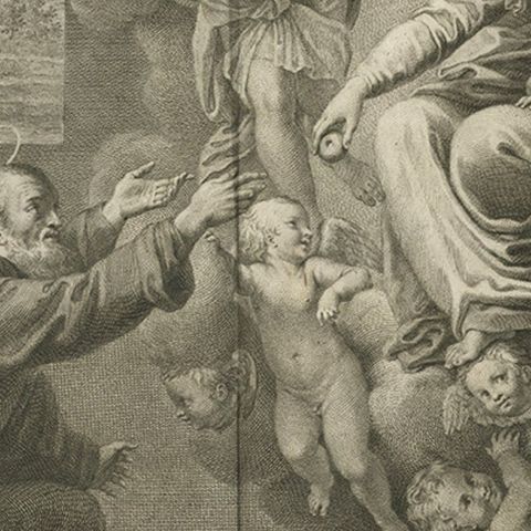 Scarce Plate of Saints Nilus and Bartholomew Kneeling for the Holy Virgin, 1762, close-up 2