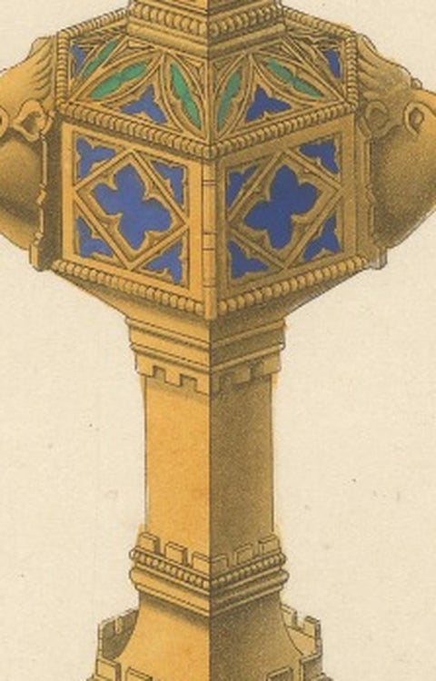 Medieval Reliquary, Gothic Church Treasure, Hand-Colored Engraving, ca.1850, close-up 5