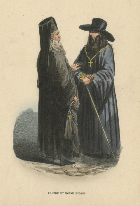 Antique Costume Print of a Priest and Monk from Russia by Wahlen, 1843, view 4
