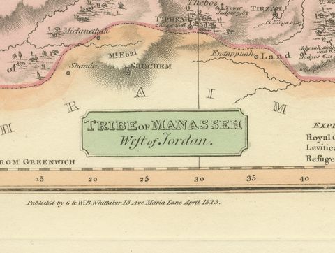 Tribe of Manasseh West of Jordan, Antique Wyld Map, 1823, close-up 1
