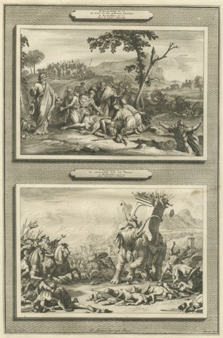 Death of Antiochus and Eleazar Slays the War Elephant, Mortier, circa 1700