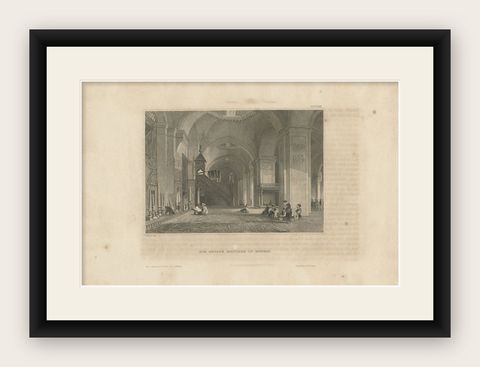 Antique Print of the Great Mosque at Brussa in Turkey, 1843, shown framed