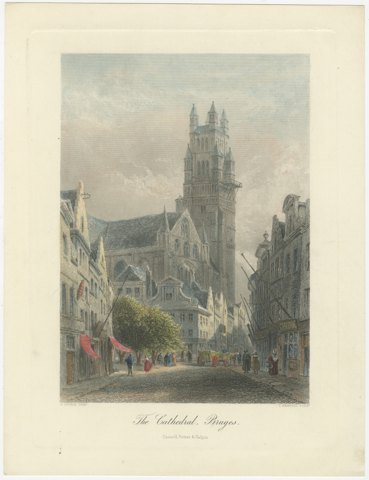 The Cathedral, Bruges, Hand Colored Steel Engraving after E. George, circa 1878, view 2