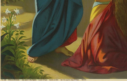 Jesus Appears to Mary Magdalene, Antique German Chromolithograph, c. 1895, close-up 2