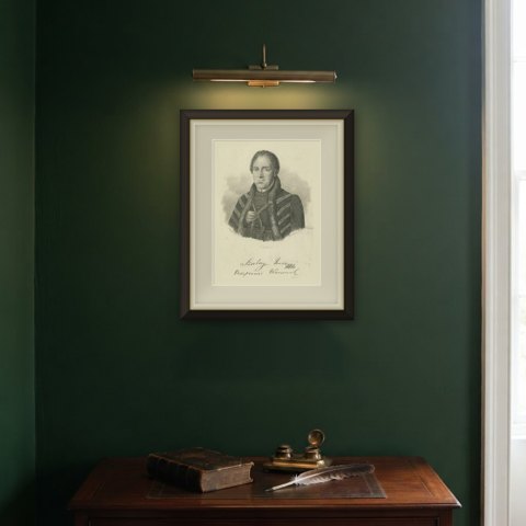 Imre Szalay, Canon of Veszprém, Engraved Portrait, Pest, circa 1840, shown framed on a wall, true to size