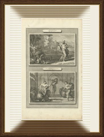 Elisha and the Bears and the Widow's Oil, Pieter Mortier, circa 1700, shown framed