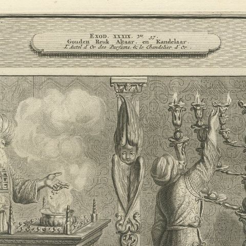 Tabernacle Altars, Golden Candlestick and Brazen Laver, Mortier circa 1700, close-up 2