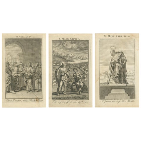 Three Old Engravings, Gospel Scenes and Apostles from St. Mark’s Account, 1735