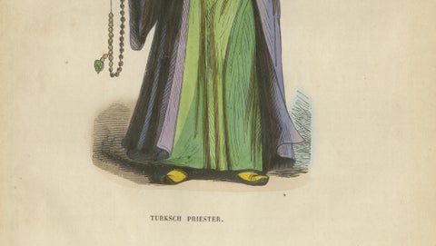 Turkish Religious Scholar, Antique Ottoman Costume Lithograph, c.1852, close-up 4