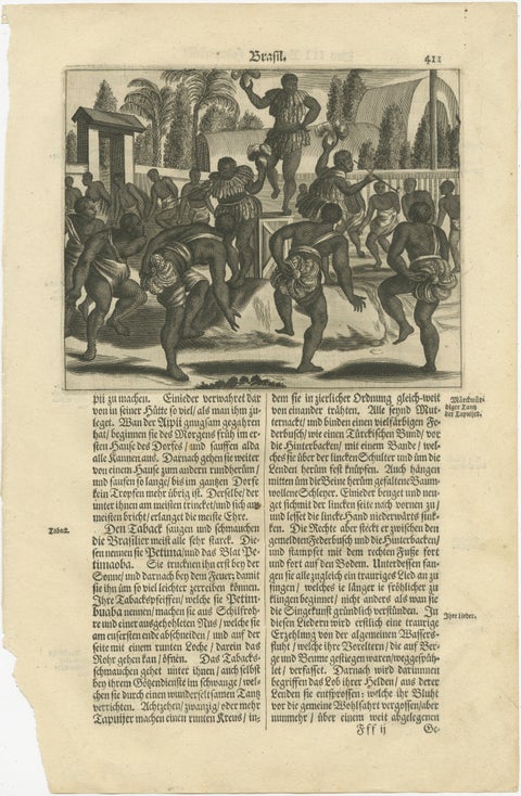 Ritual Dance in Brazil in the 17th Century on a Copper Engraving by Montanus, view 2