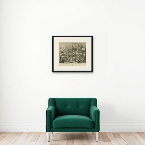 Antique Bible Print Fourth Plague of Egypt by J. Luyken, 1743, shown framed on a wall, true to size