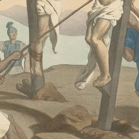 Antique Religious Print "No. 35" the Crucifixion of Jesus, circa 1840, close-up 2