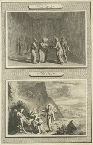 Moses Charges Joshua and the Death of Moses, Mortier Bible circa 1700