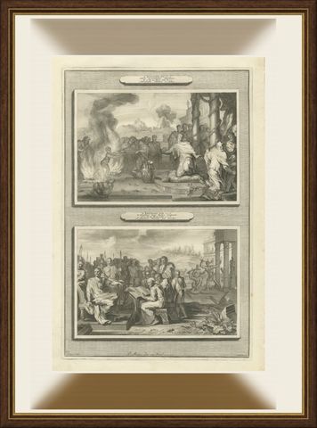Idolatry of King Ahaz and Hezekiah Destroys the Idols, Mortier, circa 1700, shown framed