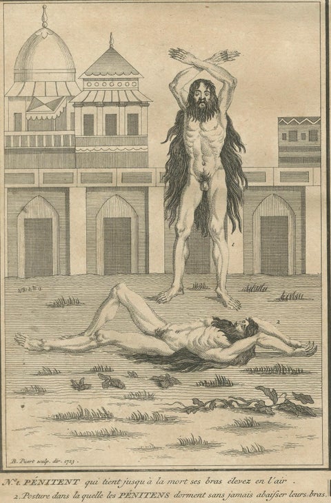 Indian Brahmin Penitents and Pilgrim, Rare 18th Century Ritual Engraving, 1734, close-up 3