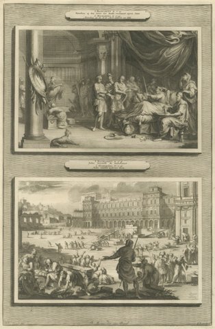 Dying Mattathias and Judas Maccabeus Restores the Temple, Mortier, circa 1700