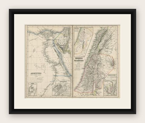 Antique Map of Egypt and Palestina by H. Kiepert, circa 1870, shown framed