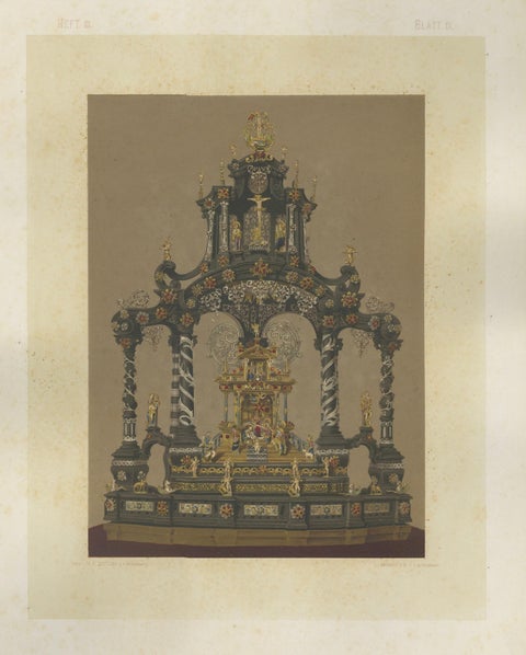 Pair Bavarian Royal Chapel Altar Shrines Chromolithographs, Munich, 1874, close-up 5