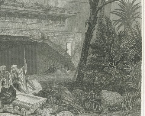 Antique View of the Tombs of the Kings, Jerusalem, Steel Engraving, circa 1850, close-up 1
