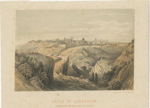 Antique Lithograph of Jerusalem from the Road leading to Bethany, view 2