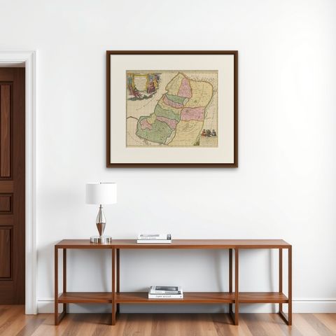 Judaea or Terra Sancta, Twelve Tribes of Israel, Sanson Map, c.1680, shown framed on a wall, true to size