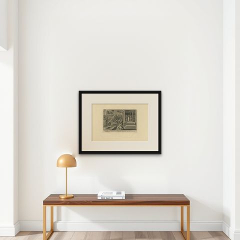 Antique Print of a Scene Related to the Union Obtained by Paul III, '1748', shown framed on a wall, true to size