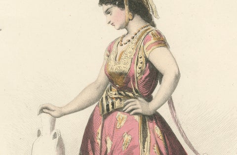 Jewish Girl Print Algiers Algeria 1853 by Compte-Calix, Hand-Colored Lithograph, close-up 2