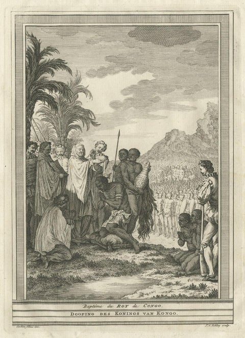 Antique Print of the Baptism of the King of Congo in Africa, 1747, close-up 1