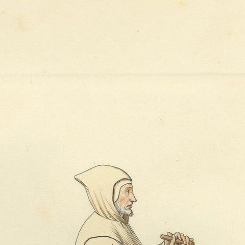 Visions of Solitude: Handcolored Antique Print of a 14th-Century Carthusian Monk, close-up 1