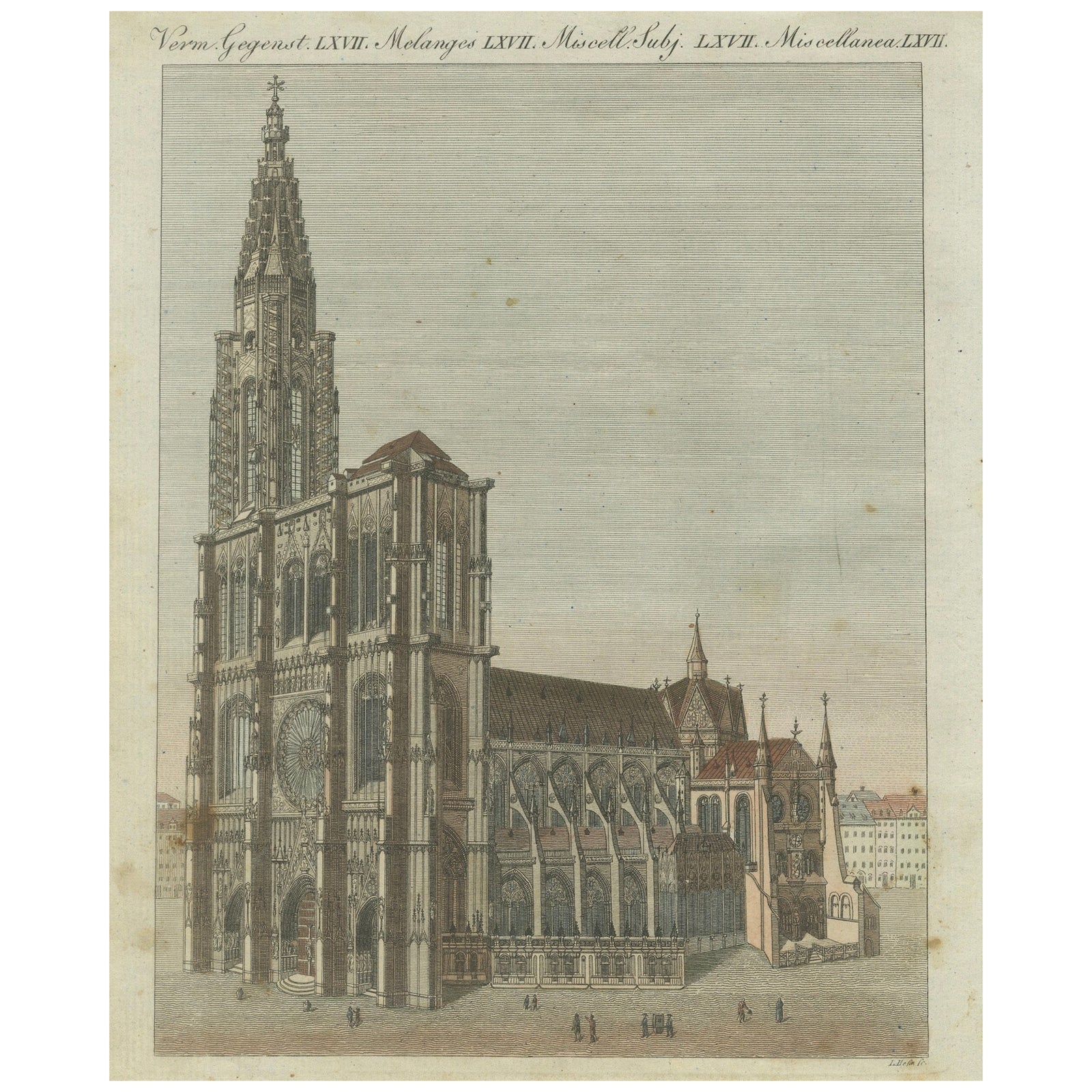Engraving of Strasbourg Cathedral, Gothic Masterpiece in Alsace, 1805