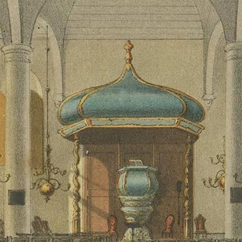 Antique Print of a Church Interior in Batavia by M.T.H. Perelaer, 1888, close-up 2