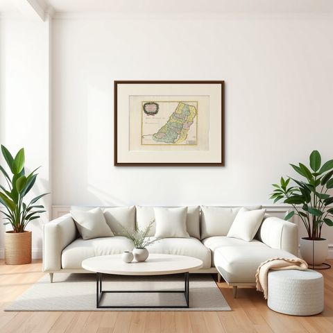 Holy Land Map of the Twelve Tribes of Israel, Sanson, Hand Colored, 1696, shown framed in a room, true to size