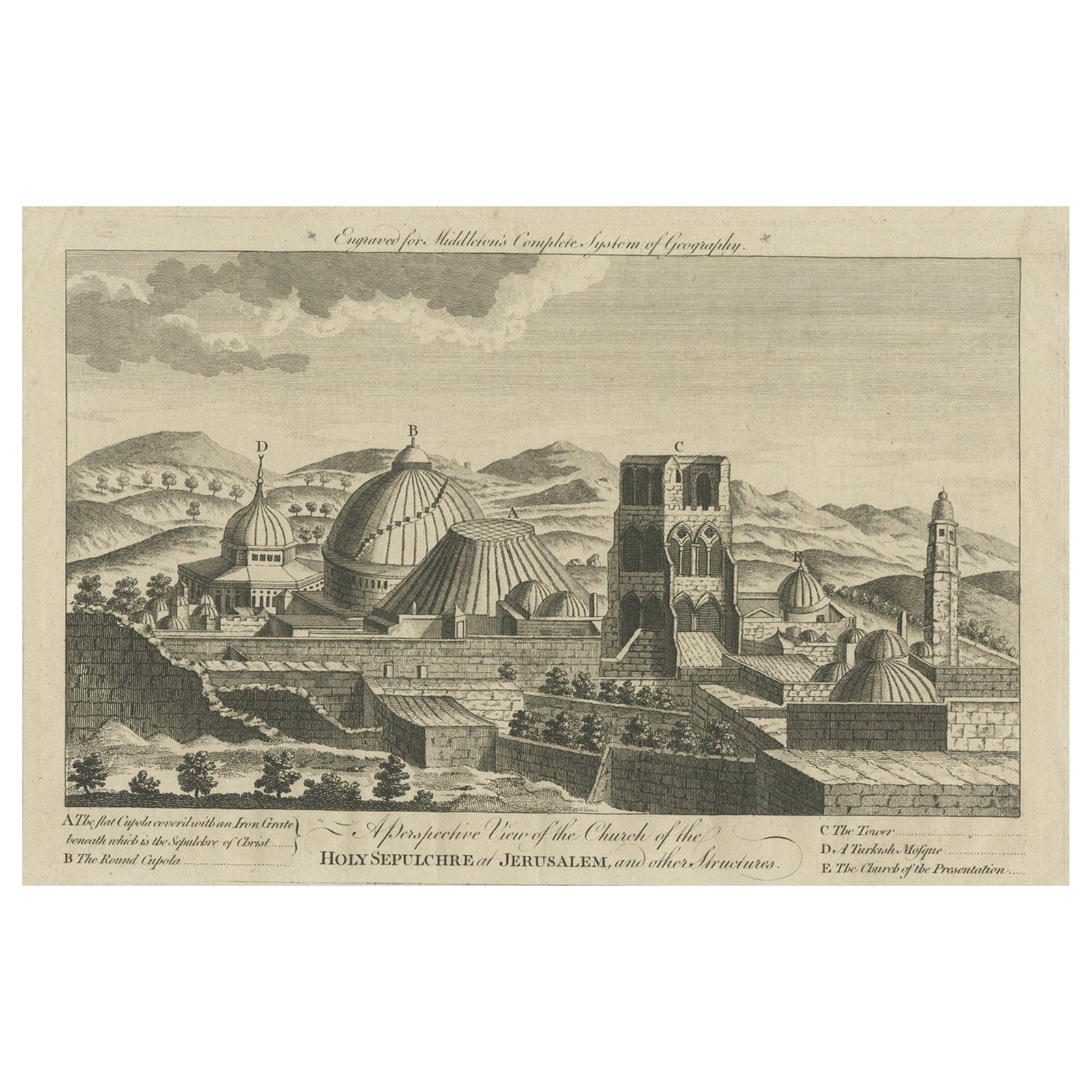 Antique View of the Holy Sepulchre Church in Jerusalem, Ca.1778