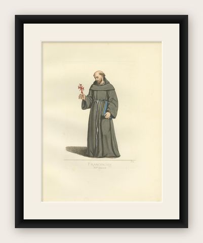 Antique Print of a Franciscan Monk by Bonnard, '1860', shown framed