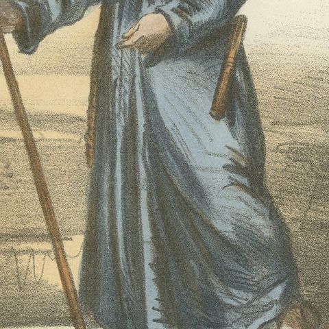 Pèlerin, 1862 Hand-Colored Lithograph of a Pilgrim, close-up 2