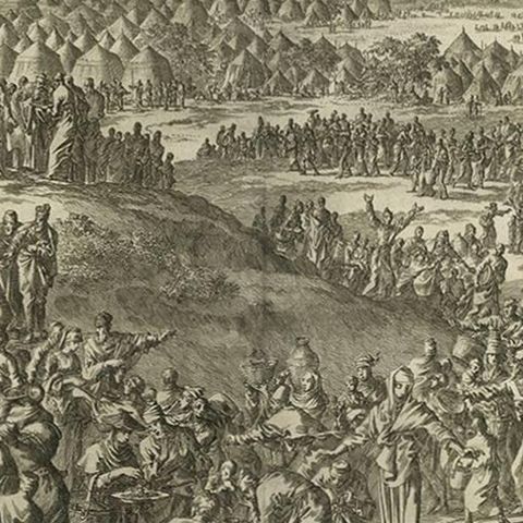 Antique Bible Print Children of Israel gathering the Manna by J. Luyken, 1743, close-up 2